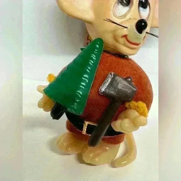 Vintage 1979 Merry Mouse Plastic Christmas Ornament 5” With Tree/Ax Hong Kong - Picture 4 of 8